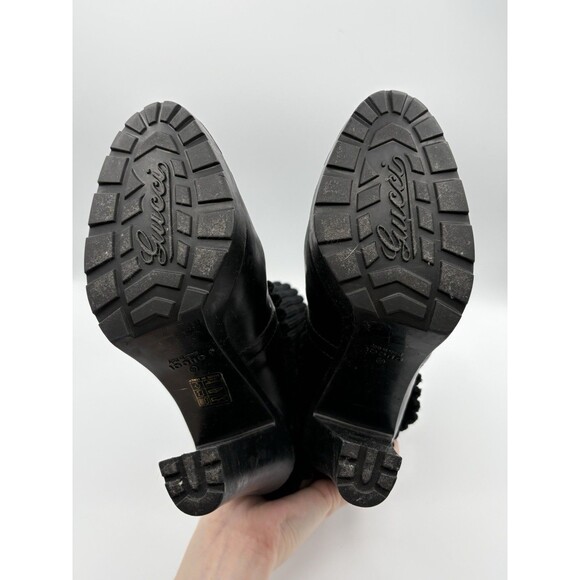 Gucci Black Leather Ankle Boots w/Knit Fold Over Accent & GG Logo Sz EU 36.5 - Picture 10 of 12
